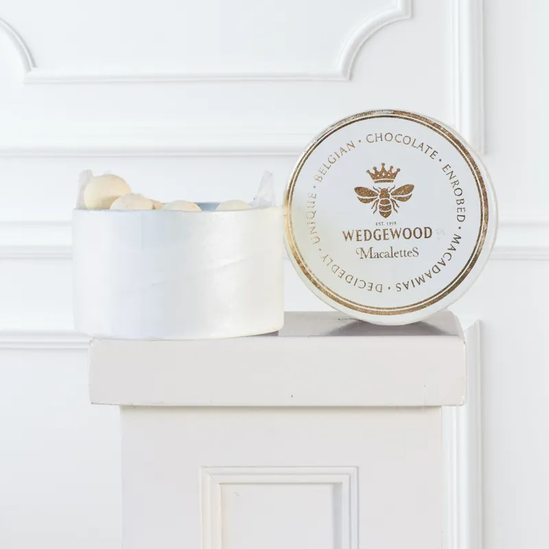 White Belgian Chocolate & Sea Salt Wedgewood Macalettes Hat Box - Image 1