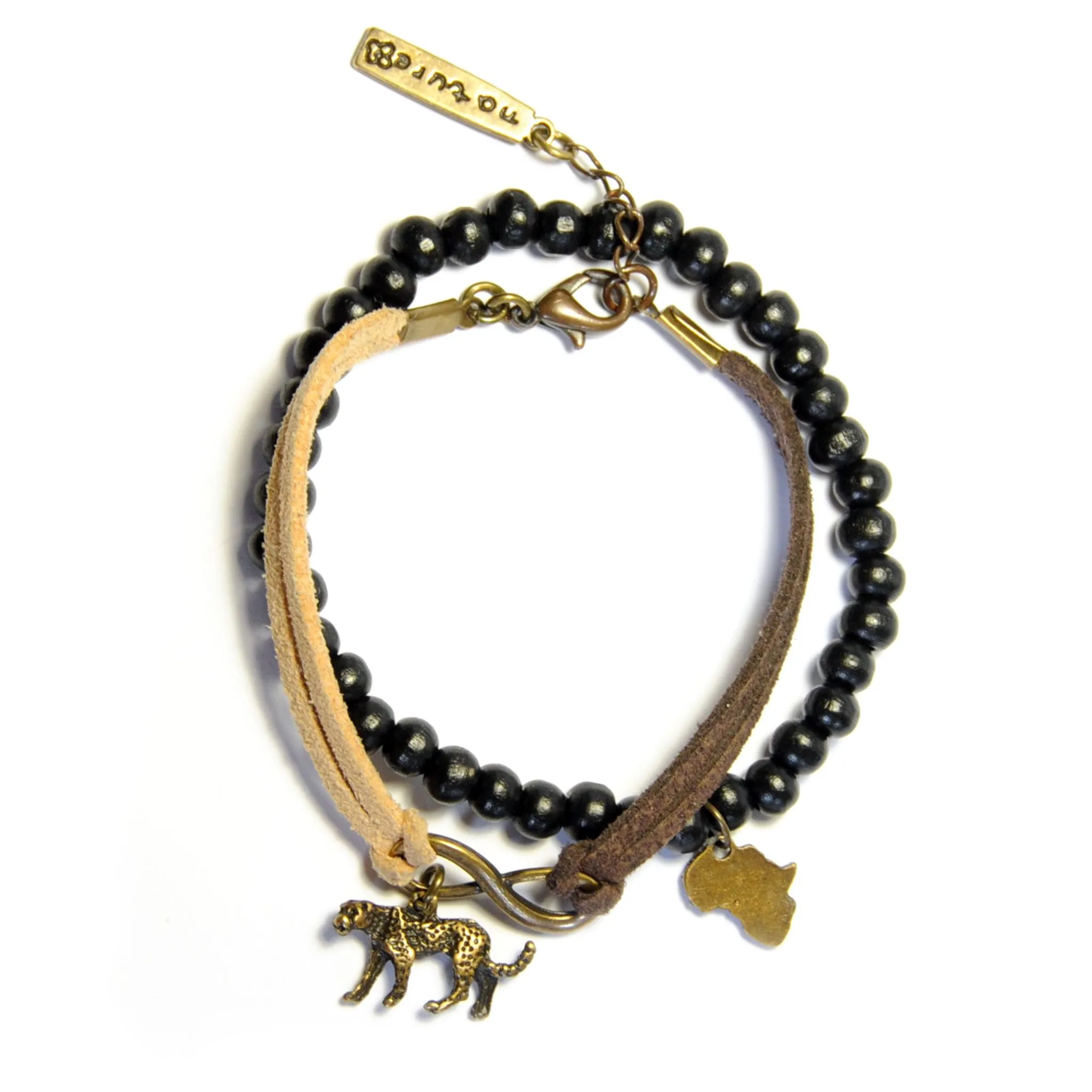 Africa and Cheetah charm 2 bracelet set - BRE133C