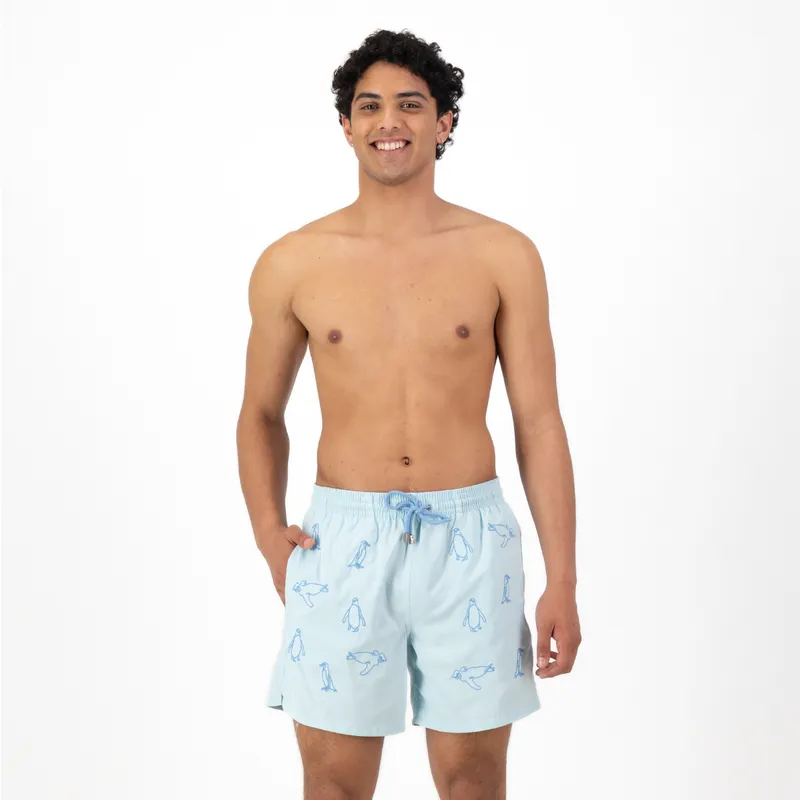 Mid-length Swim Shorts | Penguins Embroidery / Blue - Image 1