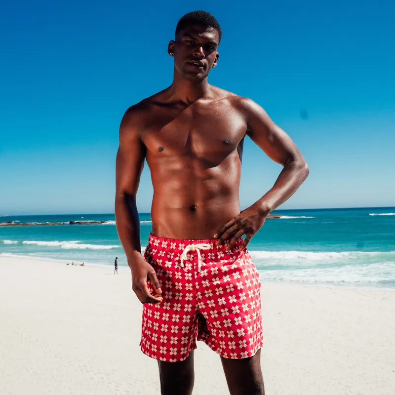 Mid-length Swim Shorts | Mosaic / Burgundy - Image 1