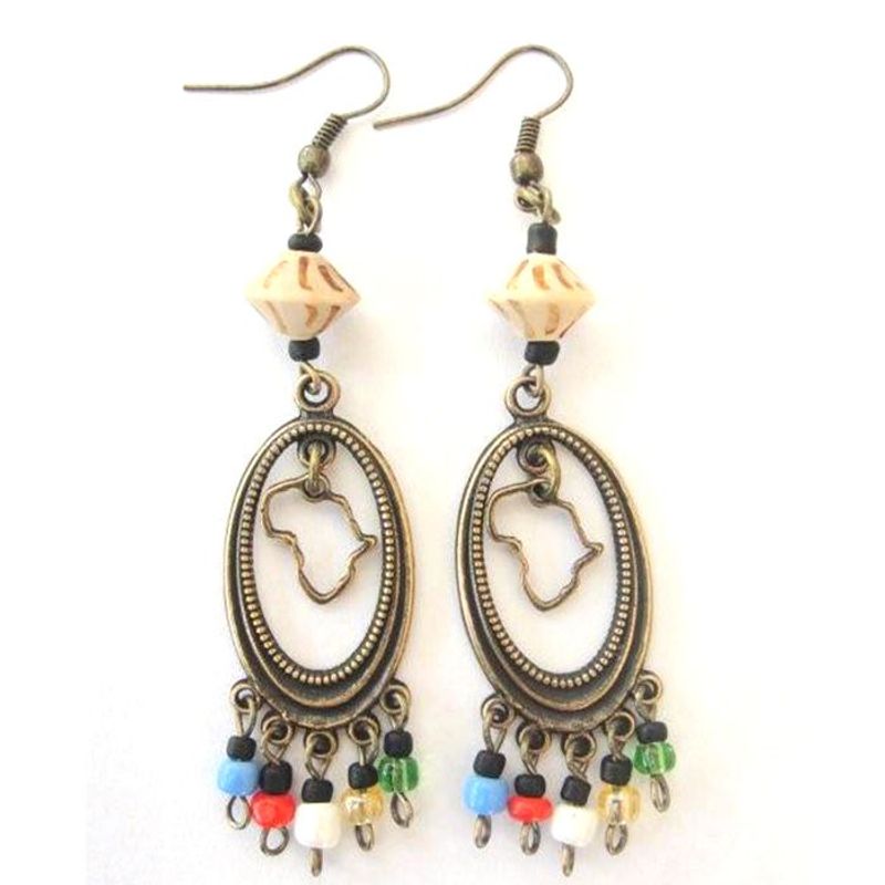 Graceful chandelier earrings with Africa map - ERE03A
