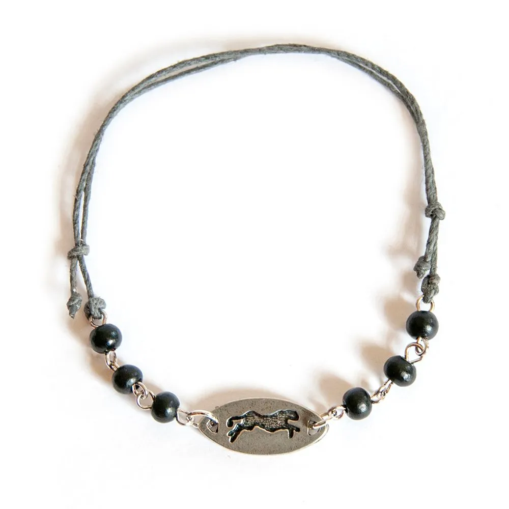 Adjustable hemp ankle bracelet with antique copper engraved cheetah - ABAS13