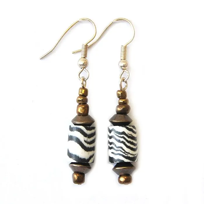 Zebraskin polymer clay and antique brass earrings - ERE111
