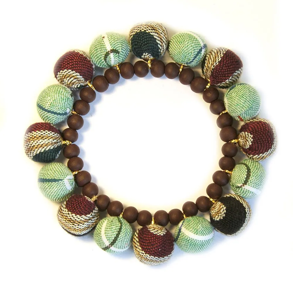 Aqua colour fabric covered beads bracelet - BRE177