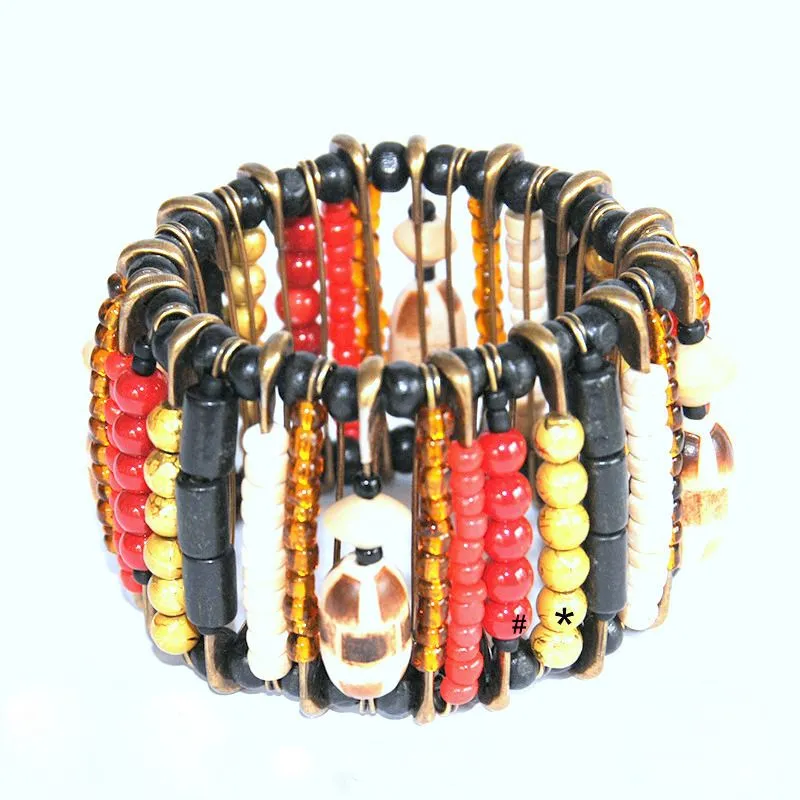 Fashionable burnt wood bracelet on antique brass safety pins - BRE120
