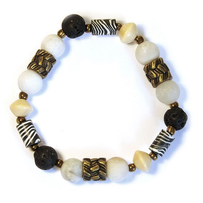 Zebra pattern polymer clay bracelet with antique brass - BRE181F