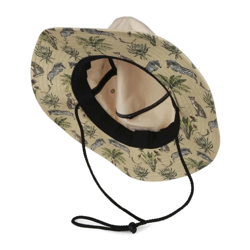Into Africa Wide Brim Hat with Jumping Zebra Khaki inner brim - Image 1