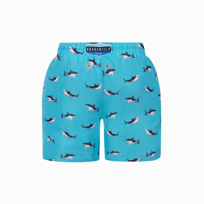 Kids Swim Shorts | Sharks / Teal - Image 2