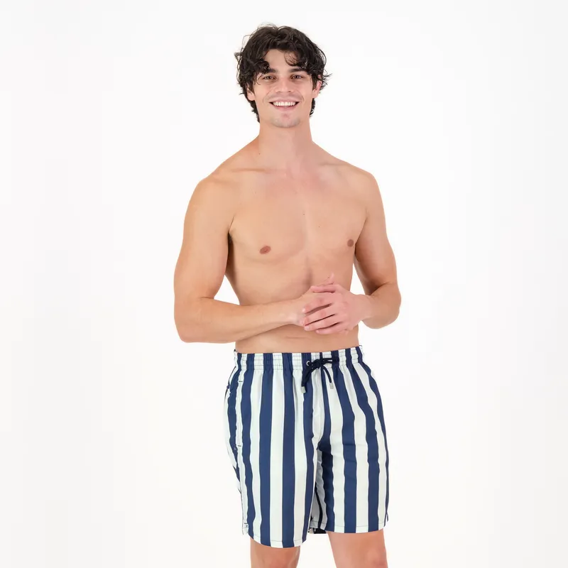 Long Swim Shorts | Stripe / Navy - Image 1