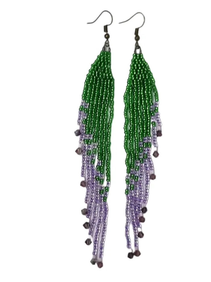 Fringe Seed bead earrings in the Purple Agapanthus colours - ERAG03
