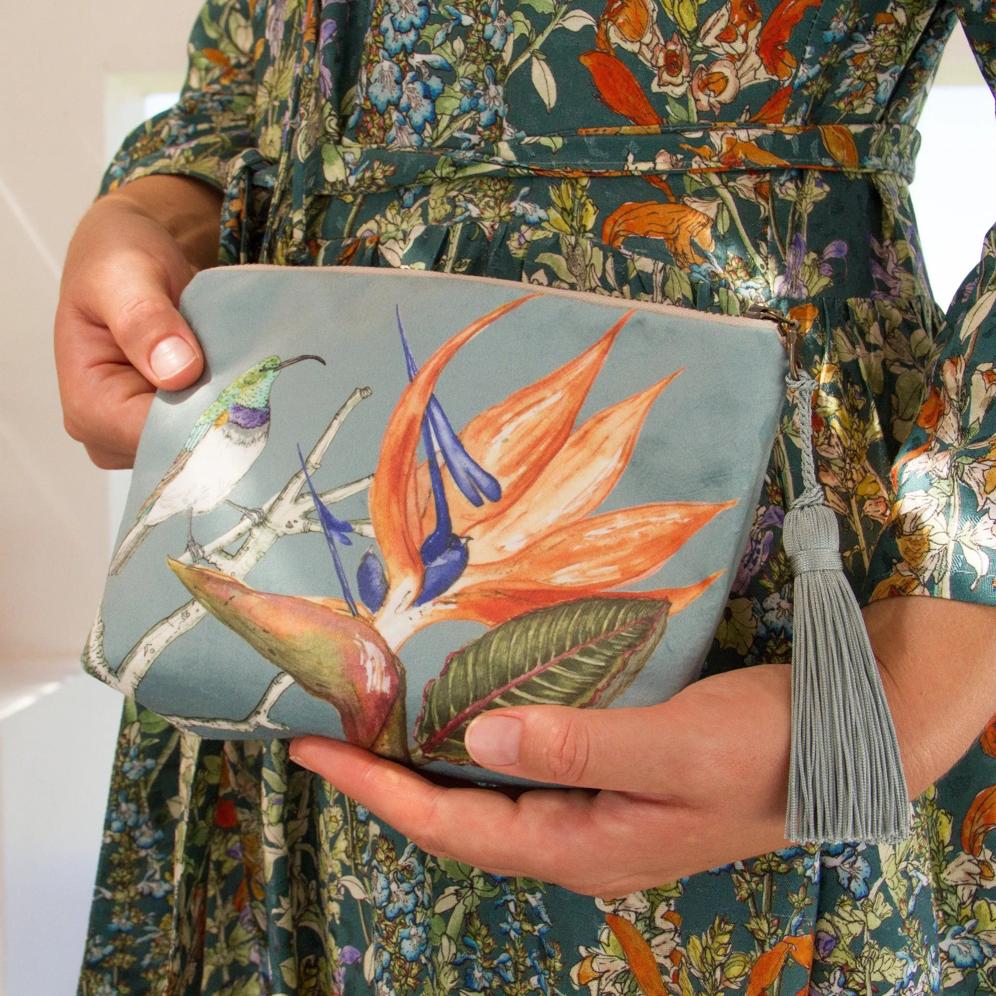 Velvet Tassle Clutch Bag ~ Strelizia