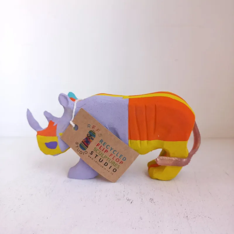 Rhino Sculpture – Recycled Flip Flop Handmade African Art - Image 1