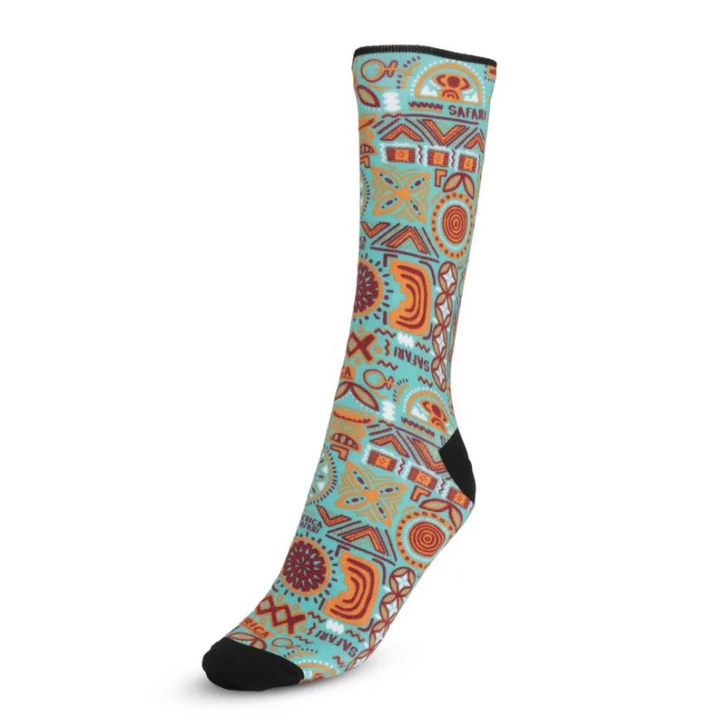 Modern Ethnic Aqua Digital Printed Sock - Image 1