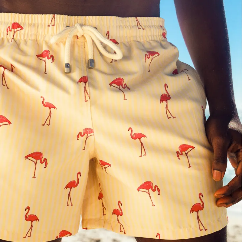 Mid-length Swim Shorts | Flamingo / Yellow - Image 2