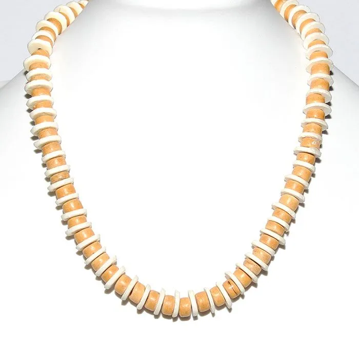 Coconut wood & ostrich shell necklace - NWCO