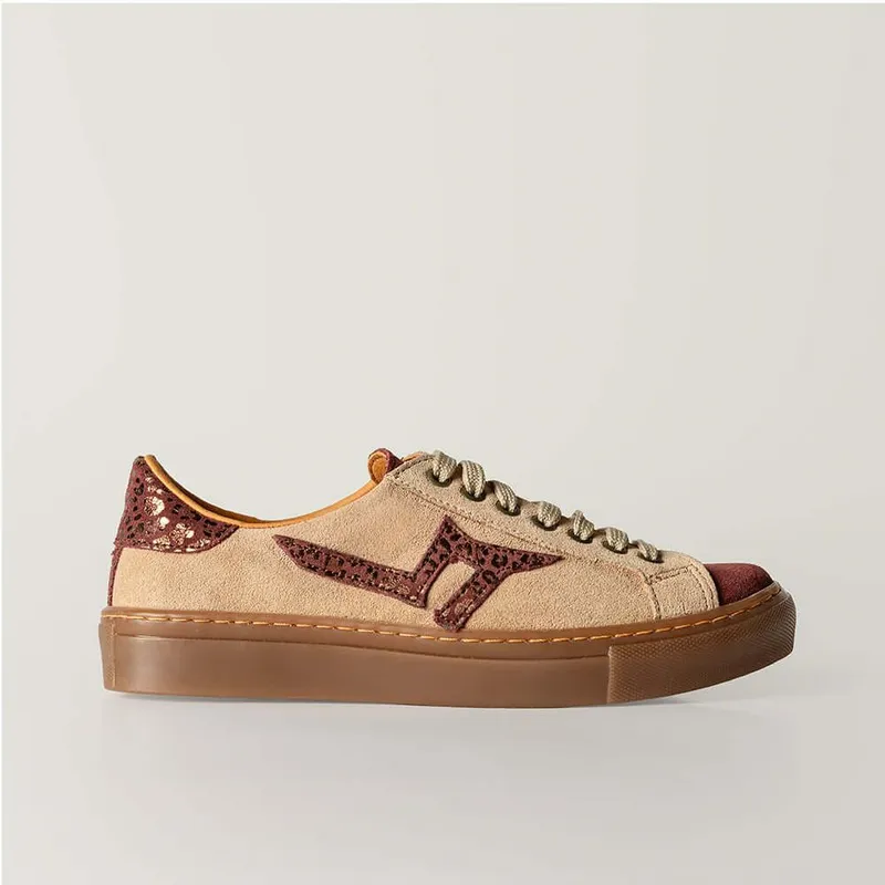 Beige & Burgundy Leather Sneaker – Handmade Sneakers South Africa - Image 1
