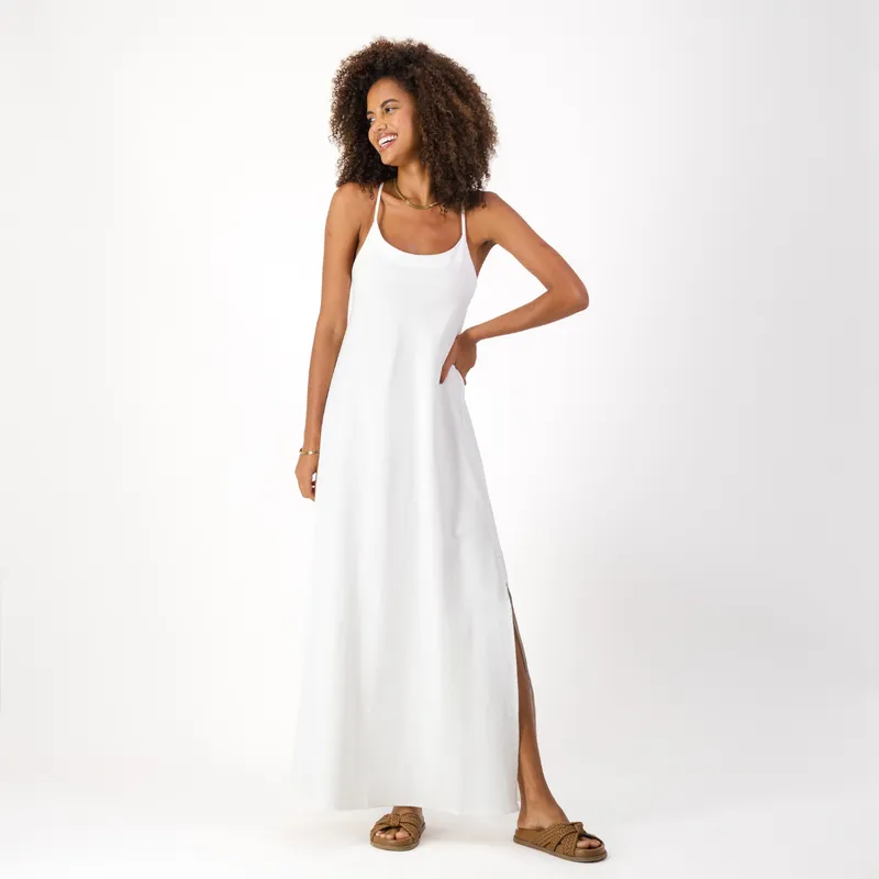 Womens Long Strappy Shift Dress / Plain / White - Image 1