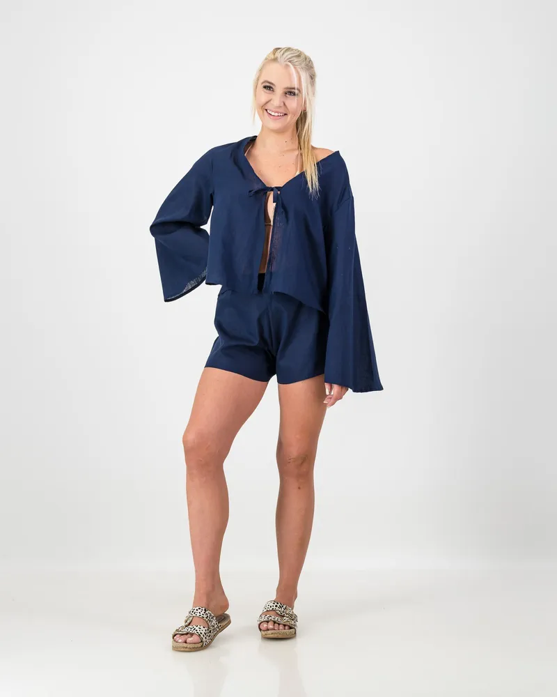 Isla Top, Midnight Blue Linen - Image 1