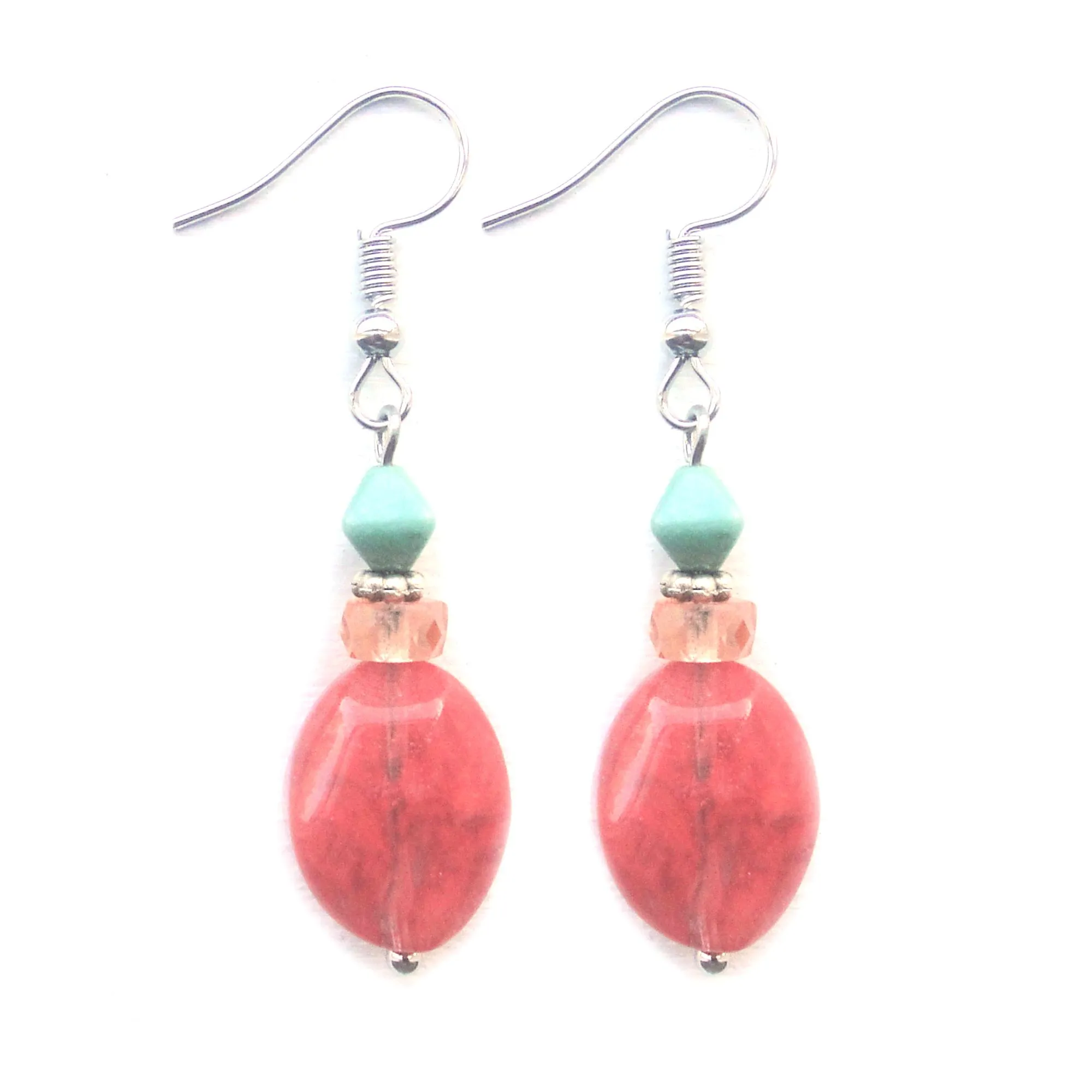 Facetted Cherry Quartz with Czech glass bead earrings - ERPR01