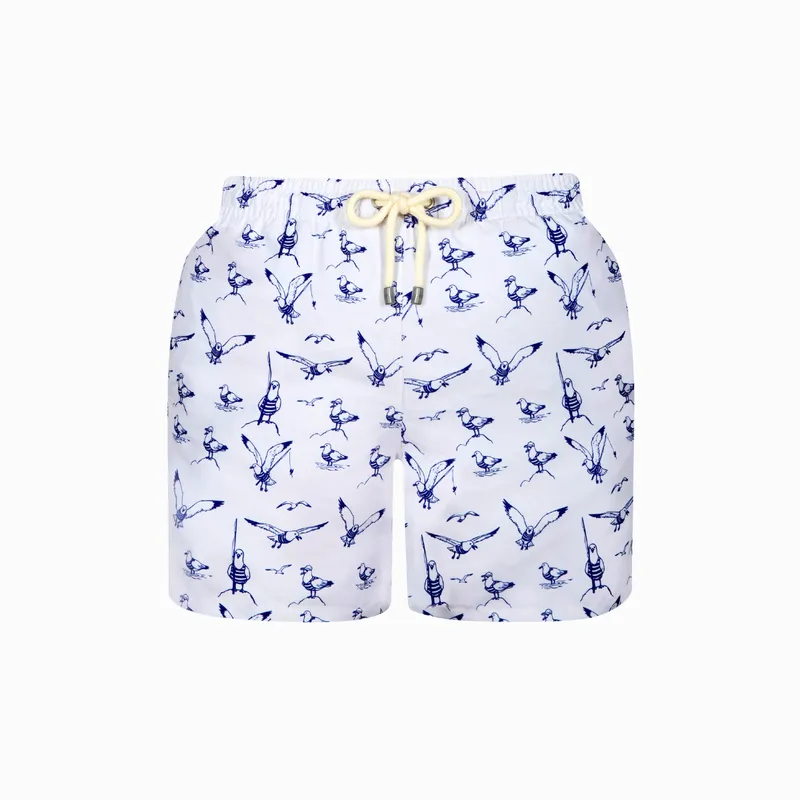Mid-length Swim Shorts | Seagulls / Cream - Image 2