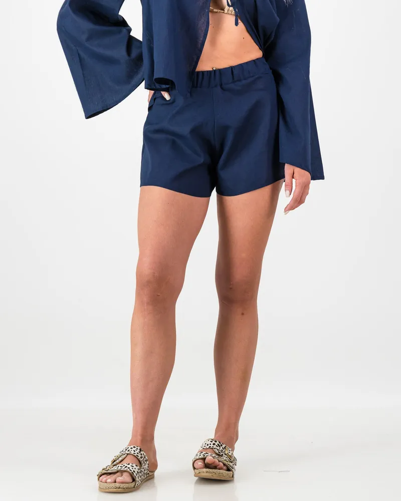 Women's Summer Linen Shorts - Navy Blue - Image 1