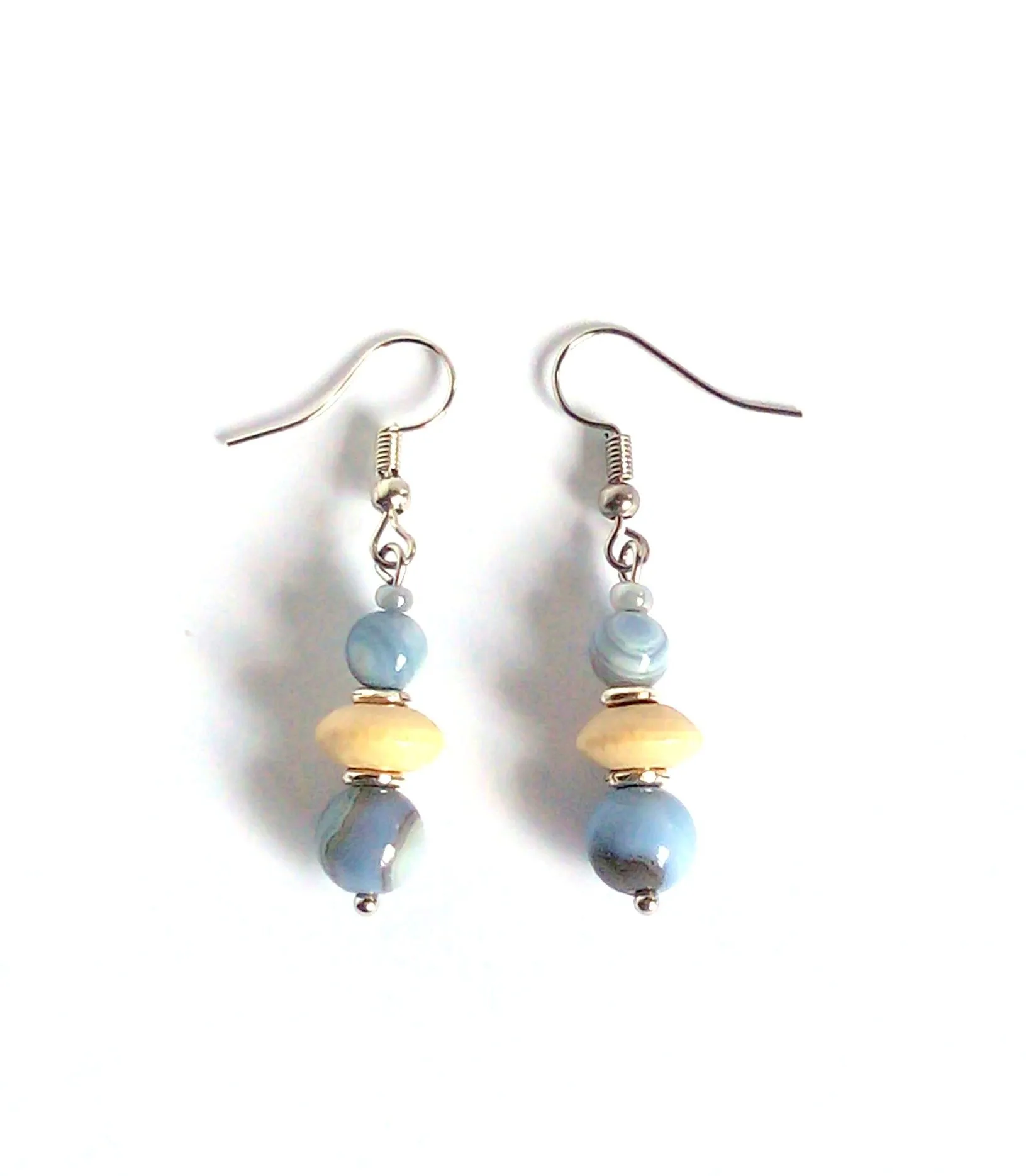 Blue/grey agates and cream wood earrings - ERAS06