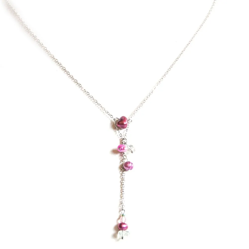 Delicate beaded pendant with freshwater pearls and Czech glass beads - NWPE01