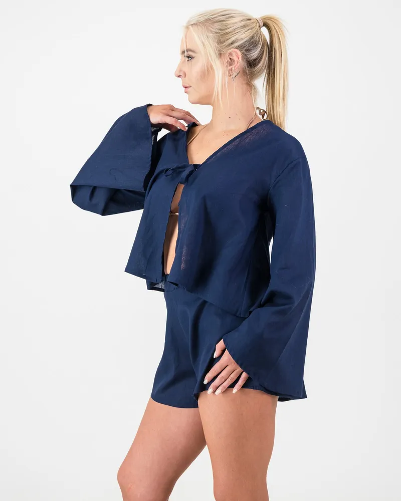 Women's Summer Linen Shorts - Navy Blue - Image 2