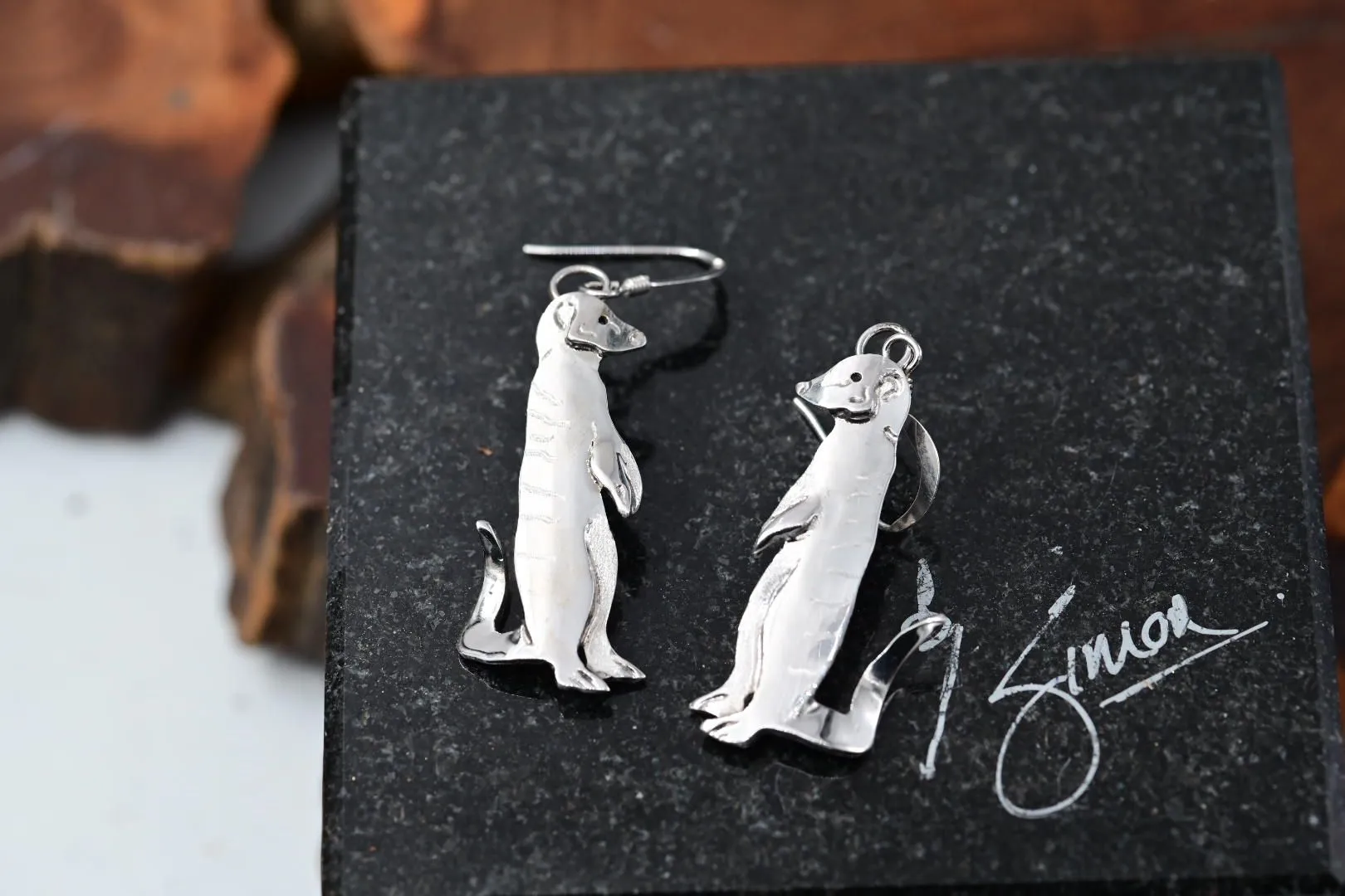 Meerkat Earrings Hooks Sterling Silver