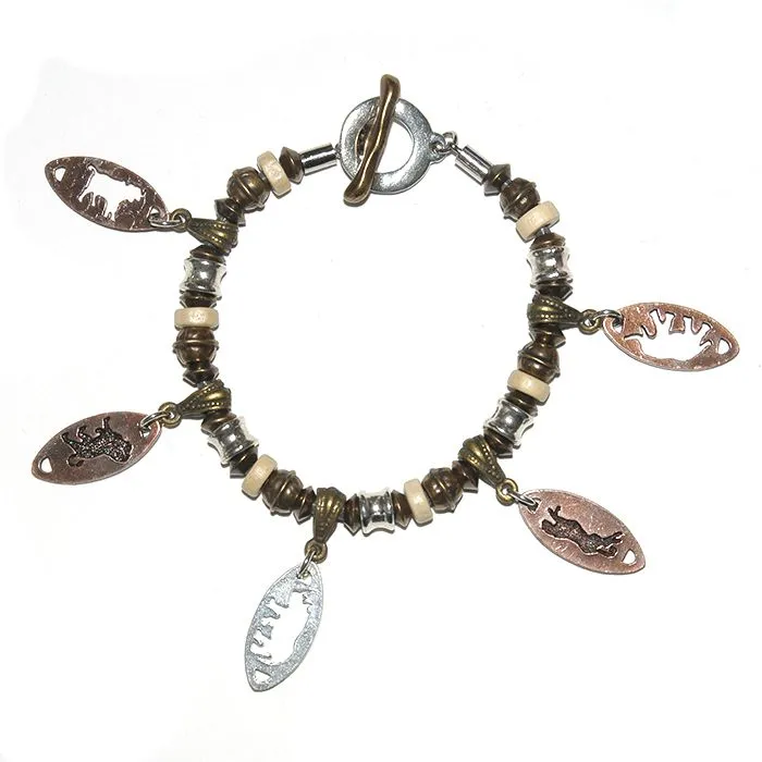 Africa’s “Big Five” on metal and wood beaded bracelet - BRLN24