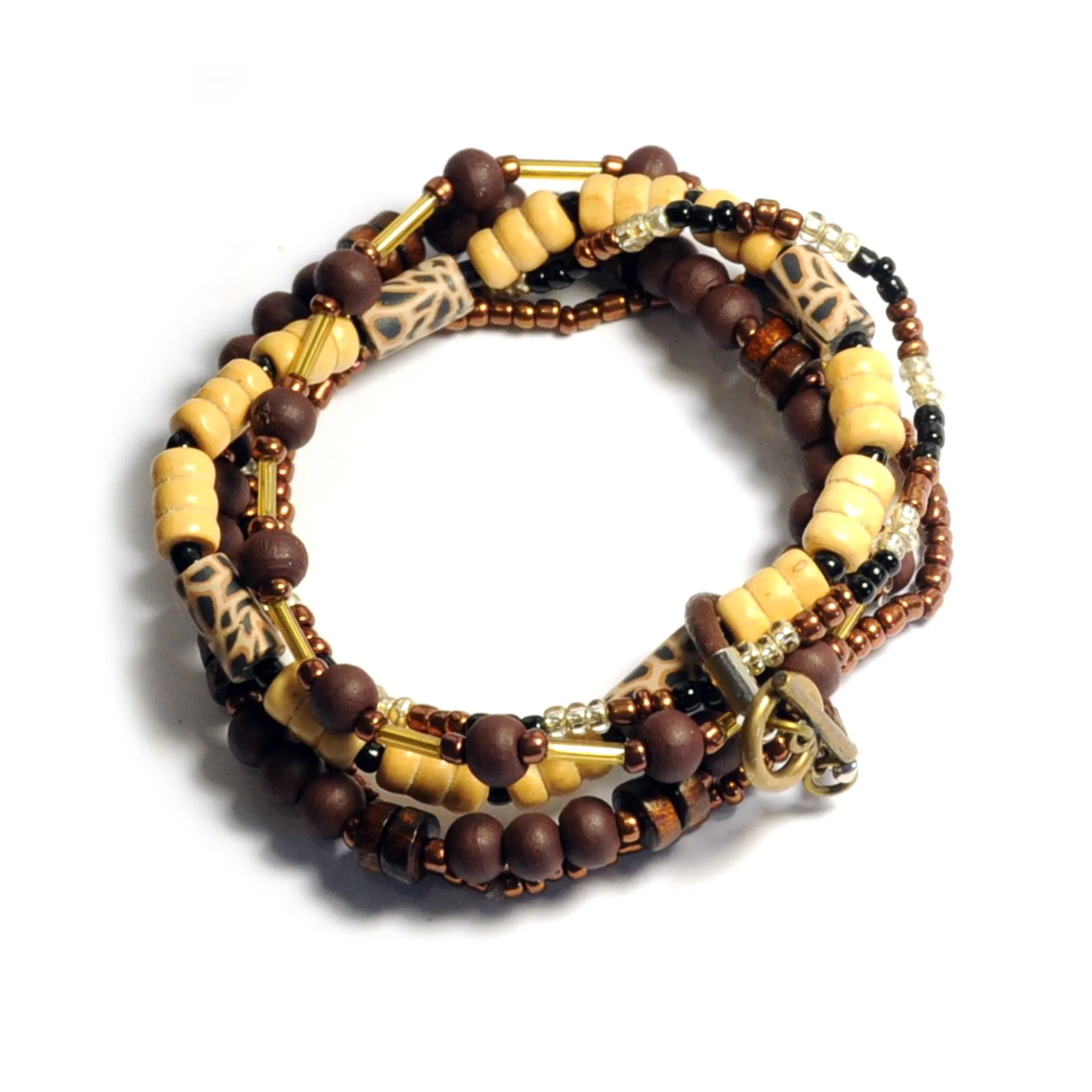 5 bracelet set with wood, glass and polymer clay beads - BRE174